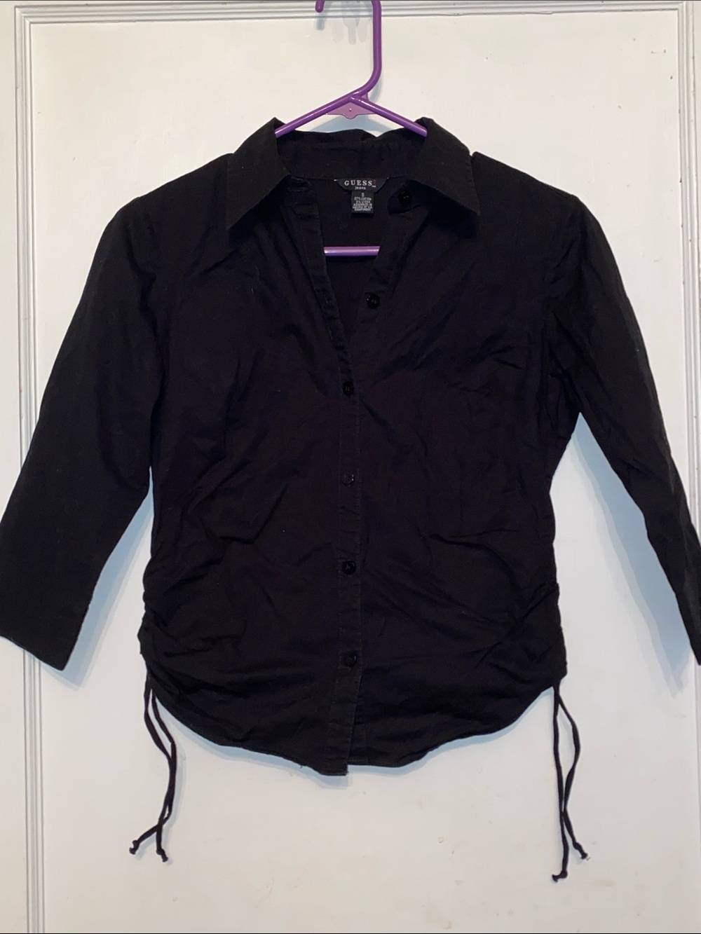 ! GUESS Womens Dress Shirt 2/3 sleeves Black Cotton